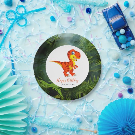 Dinosaur T Rex Oerwoud Party Papieren Bordje (Feest)