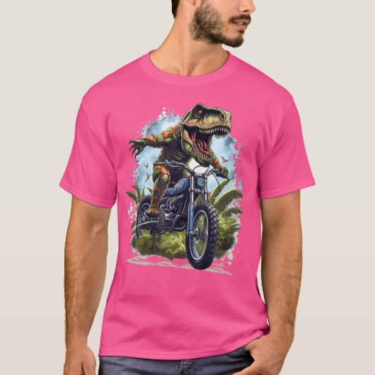 Dinosaur T Rex op Dirt Bike Funny Dinosaur Motorbi T-shirt (Voorkant)
