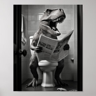 Dinosaur T-Rex op Toilet Badkamer Wall Art Poster