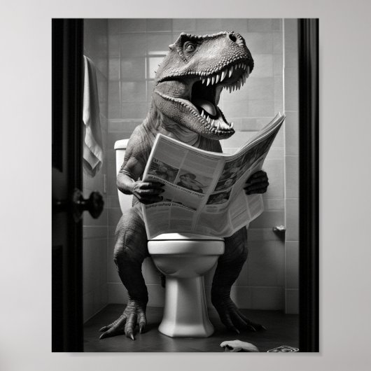 Dinosaur T-Rex op Toilet Badkamer Wall Art Poster (Voorkant)