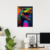 Dinosaur T Rex Oranje blauw Poster (Thuiskantoor)