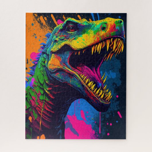 Dinosaur T Rex Oranje Blue Legpuzzel (Verticaal)