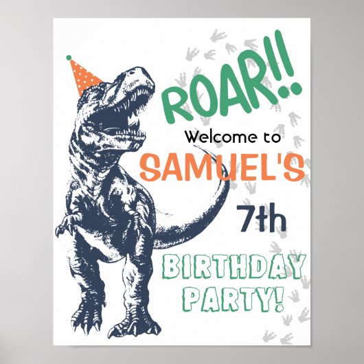 Dinosaur T-Rex Party Pet Birthday Welkomstteken Poster (Voorkant)