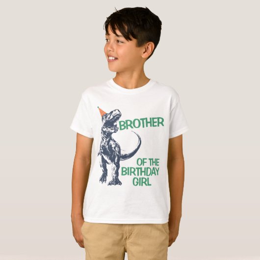 Dinosaur T-Rex Party Pet Brother of Birthday Girl T-shirt (Voorkant volledig)