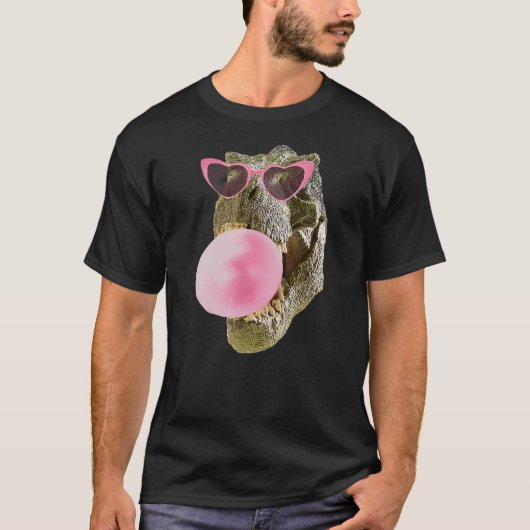Dinosaur T-Rex Pink Bubble Gum Heart Sunglasses T-shirt (Voorkant)