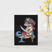 Dinosaur T Rex Pirate Jolly Roger Halloween Gifts Kaart (Gele Bloem)