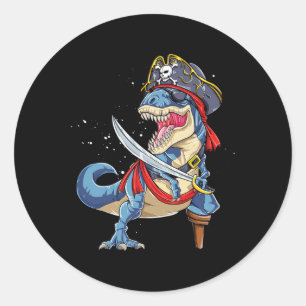 Dinosaur T Rex Pirate Jolly Roger Halloween Gifts Ronde Sticker