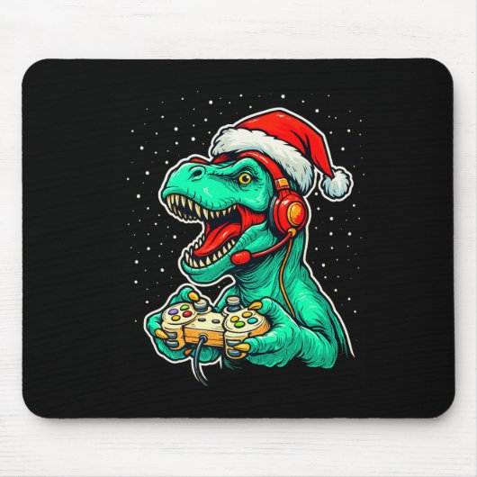 Dinosaur T Rex Playing Video Game Santa Hat Christ Muismat (Voorkant)