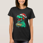 Dinosaur T Rex Playing Video Game Santa Hat Christ T-shirt (Voorkant)