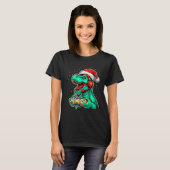 Dinosaur T Rex Playing Video Game Santa Hat Christ T-shirt (Voorkant volledig)