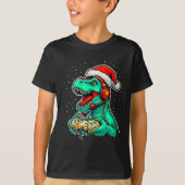 Dinosaur T Rex Playing Video Game Santa Hat Christ T-shirt (Voorkant)