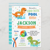 Dinosaur T-rex Pool Party Birthday Invitations Save The Date (Voorkant / Achterkant)