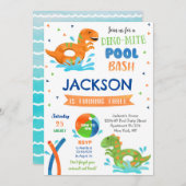 Dinosaur T-rex Pool Party Birthday Invitations Save The Date (Voorkant / Achterkant)