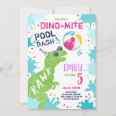 Dinosaur T-Rex Pool Party Girl Pink Birthday Kaart (Voorkant)