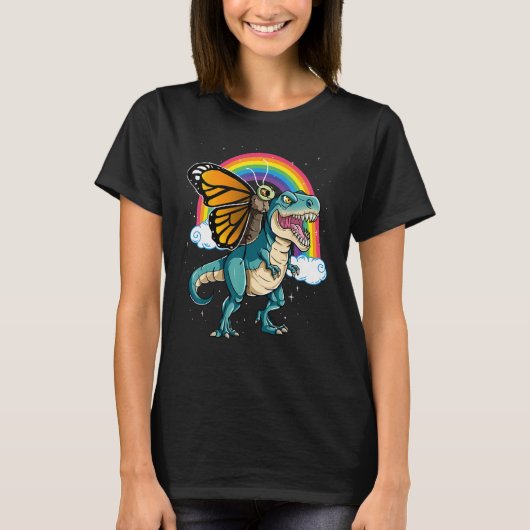 Dinosaur T Rex Rainbow Butterfly Insecten T-shirt (Voorkant)