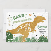 Dinosaur T-Rex RAWR Gold Green Dino Boy Birthday Kaart (Voorkant)
