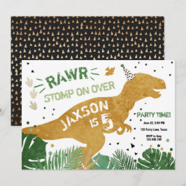 Dinosaur T-Rex RAWR Gold Green Dino Boy Birthday Kaart