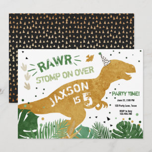 Dinosaur T-Rex RAWR Gold Green Dino Boy Birthday Kaart