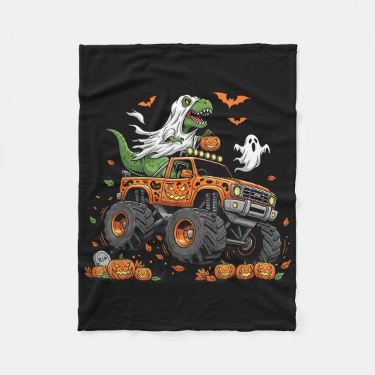 Dinosaur T-rex Riding Monster Truck Halloween Mann Fleece Deken (Voorkant)