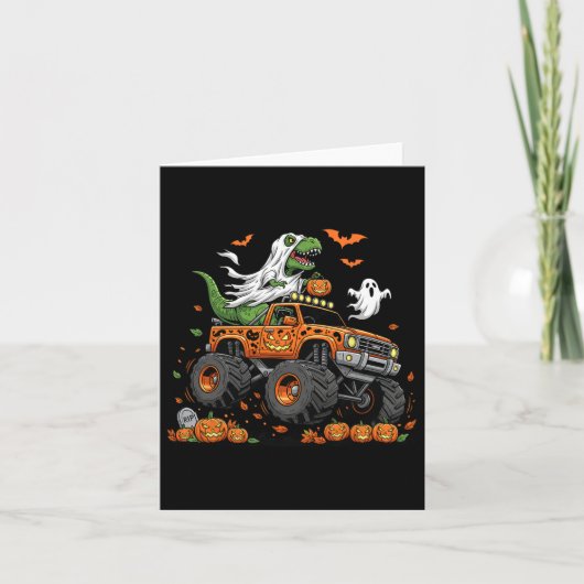 Dinosaur T-rex Riding Monster Truck Halloween Mann Kaart (Voorkant)