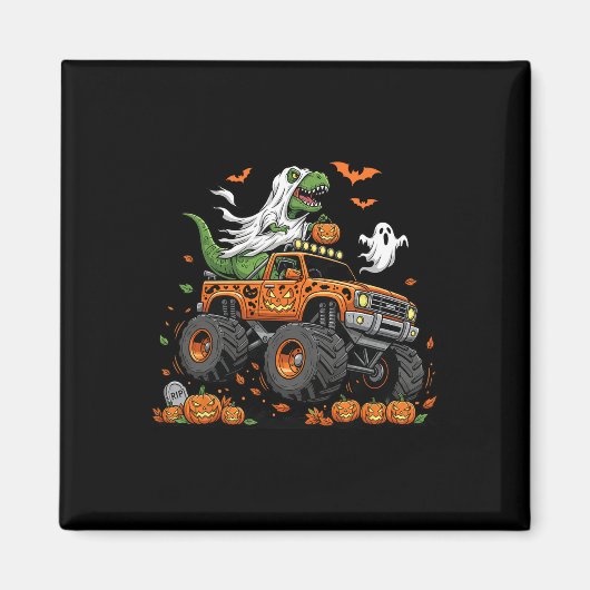 Dinosaur T-rex Riding Monster Truck Halloween Mann Magneet (Voorkant)
