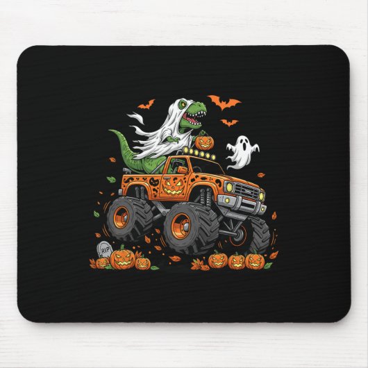 Dinosaur T-rex Riding Monster Truck Halloween Mann Muismat (Voorkant)