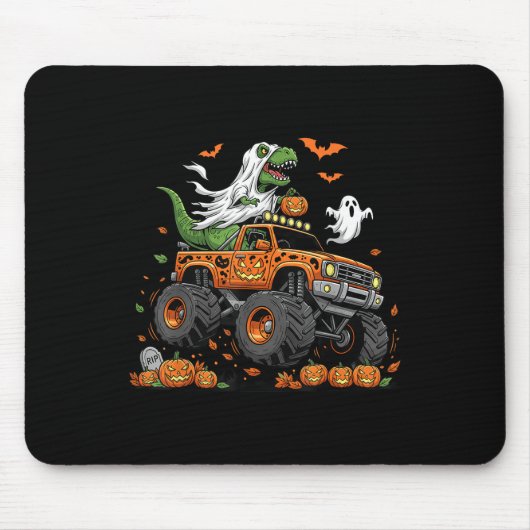Dinosaur T-rex Riding Monster Truck Halloween Mann Muismat (Voorkant)