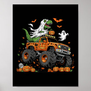 Dinosaur T-rex Riding Monster Truck Halloween Mann Poster