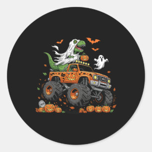 Dinosaur T-rex Riding Monster Truck Halloween Mann Ronde Sticker