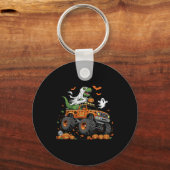 Dinosaur T-rex Riding Monster Truck Halloween Mann Sleutelhanger (Voorkant)
