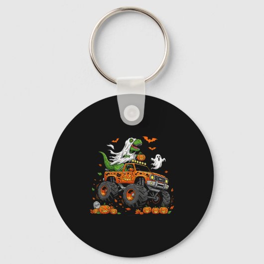 Dinosaur T-rex Riding Monster Truck Halloween Men Sleutelhanger (Voorkant)