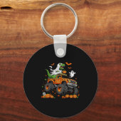 Dinosaur T-rex Riding Monster Truck Halloween Men Sleutelhanger (Voorkant)