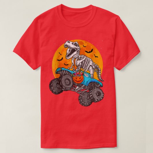 Dinosaur T Rex Riding Monster Truck Moon Halloween T-shirt (Design voorkant)