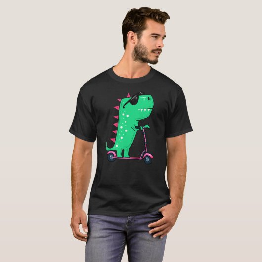 Dinosaur T-Rex Riding Scooter T-shirt (Voorkant volledig)