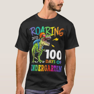 Dinosaur t Rex Roaring in 100 dagen Kindergart T-shirt