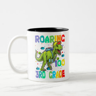 Dinosaur T-Rex Roaring in 100 dagen van de derde k Tweekleurige Koffiemok