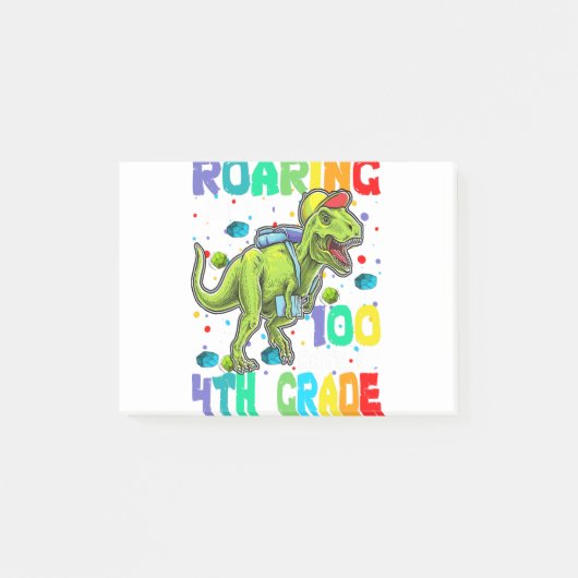 Dinosaur T-Rex Roaring in 100 dagen van de vierde Post-it® Notes (Voorkant)