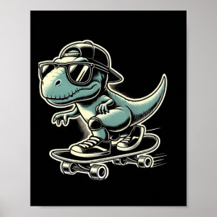 Dinosaur T Rex Skateboarden Funny Retro Skaten Poster