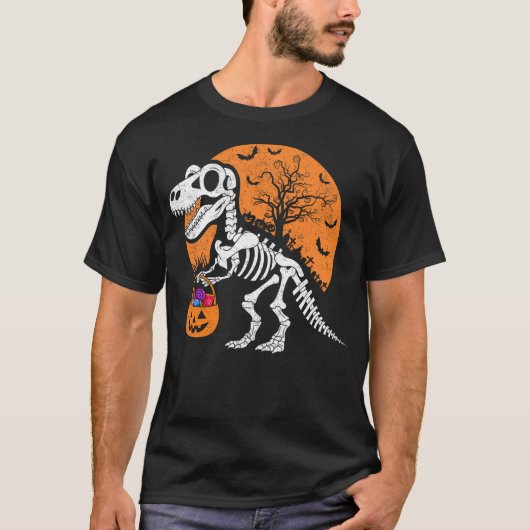 Dinosaur T rex Skeleton Halloween Pumpkin Boys Kid T-shirt (Voorkant)