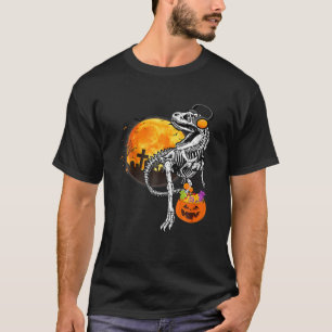 Dinosaur T Rex Skeleton pompoen met Moon Hamwee T-shirt