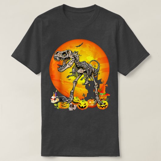 Dinosaur T Rex Skeleton pompoen met Moon Hamwee T-shirt (Design voorkant)