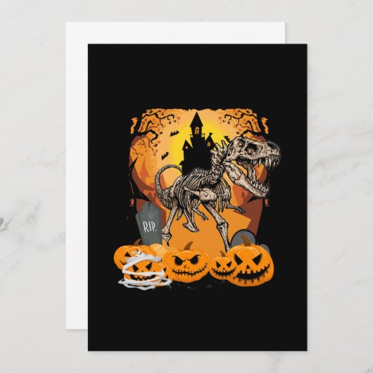 Dinosaur T-rex skeletpompoen met maan Save The Date (Voorkant / Achterkant)