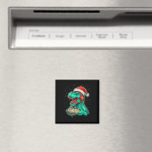 Dinosaur T Rex speelt videogame Santa Hat Christ Magneet (Insitu (Vaatwasser))