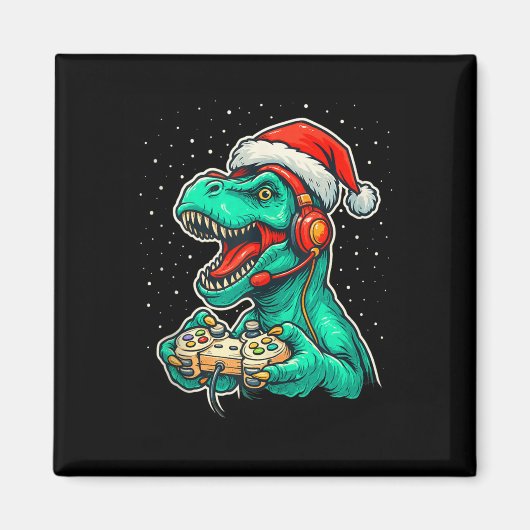 Dinosaur T Rex speelt videogame Santa Hat Christ Magneet (Voorkant)