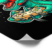 Dinosaur T Rex speelt videogame Santa Hat Christ Poster (Hoek)