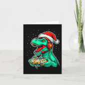 Dinosaur T Rex Speelt Videospel Sinterklaas Hoed K Kaart (Voorkant)