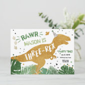 Dinosaur T-Rex Three-Rex RAWR Gold Boy Verjaardag Kaart (Staand voorkant)