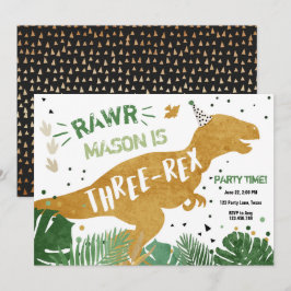 Dinosaur T-Rex Three-Rex RAWR Gold Boy Verjaardag Kaart
