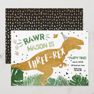 Dinosaur T-Rex Three-Rex RAWR Gold Boy Verjaardag Kaart