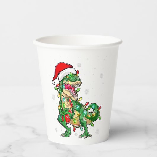 Dinosaur T Rex Tree Kerstkrater Xmas Pet Din Papieren Bekers (Voorkant)
